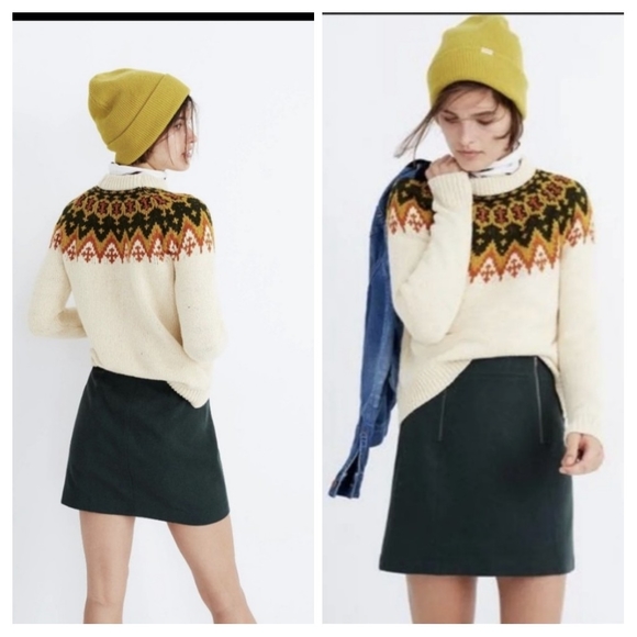 Madewell Uptown Zip Skirt Plus Size 12 Forest Green Mini Wool Blend EUC - Picture 1 of 7